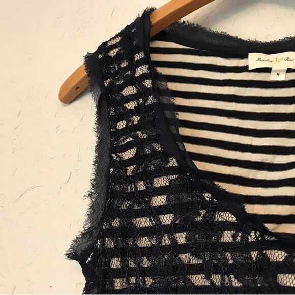 Anthropologie Meadow Rue Lace Overlay Striped Top (M) - Picture 6 of 10